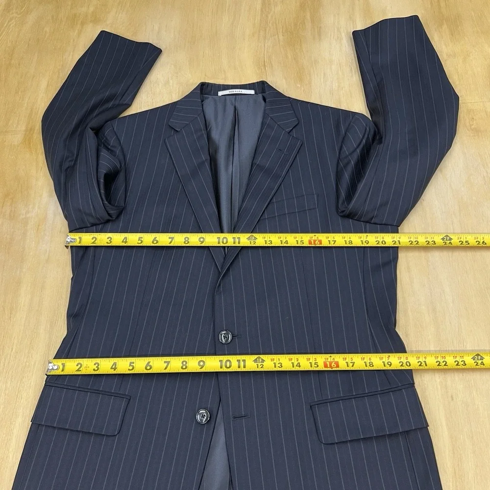 Hickey Freeman (Actual Sz 40R) Suit Men Pleated Pants 33x32 (Unhemmed) Dark Navy